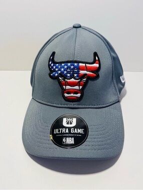 Chicago Bulls Gray Ultra Game NBA Hat Red White & Blue Logo Patriotic Americana